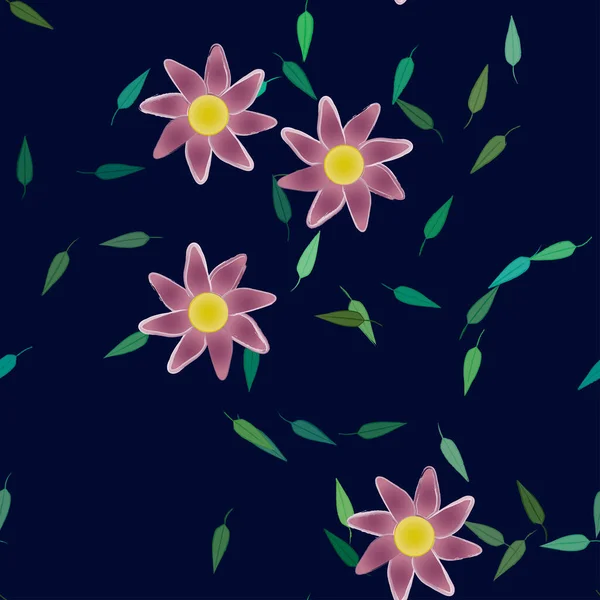 Flores Con Hojas Fondo Sin Costuras Ilustración Vectorial — Vector de stock