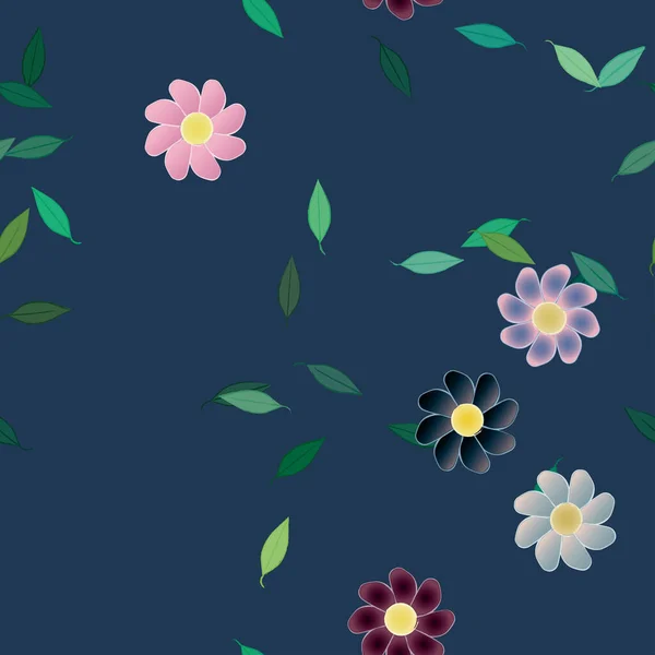 Flores Con Hojas Fondo Sin Costuras Ilustración Vectorial — Vector de stock