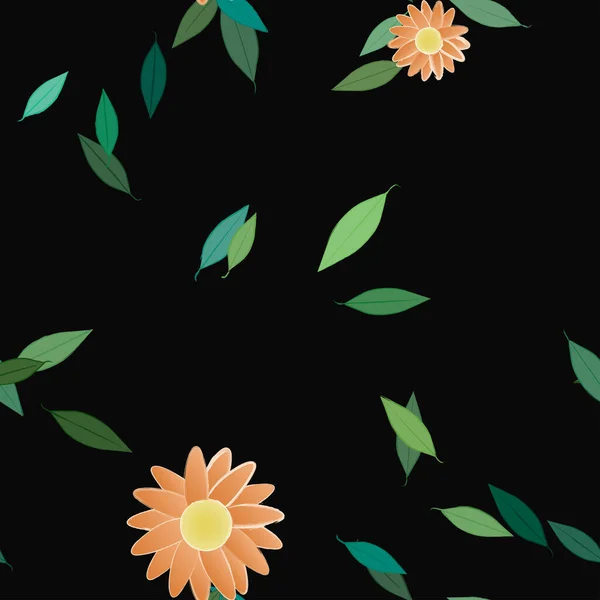 Flores Con Hojas Fondo Sin Costuras Ilustración Vectorial — Vector de stock