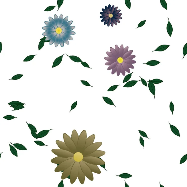 Fleurs Avec Feuilles Fond Sans Couture Illustration Vectorielle — Image vectorielle