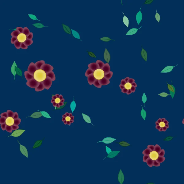 Flores Con Hojas Fondo Sin Costuras Ilustración Vectorial — Vector de stock