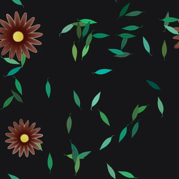 Blumen Mit Blättern Nahtloser Hintergrund Vektorillustration — Stockvektor