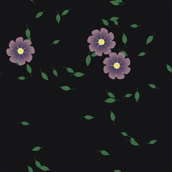 Blommor Med Blad Sömlös Bakgrund Vektor Illustration — Stock vektor