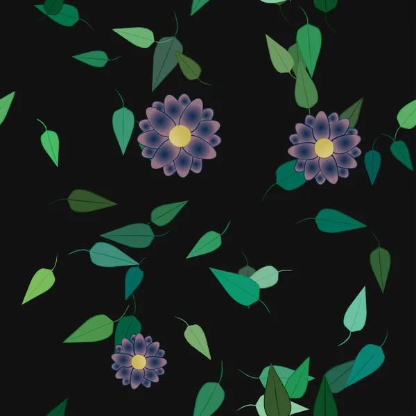 Fleurs Avec Feuilles Fond Sans Couture Illustration Vectorielle — Image vectorielle