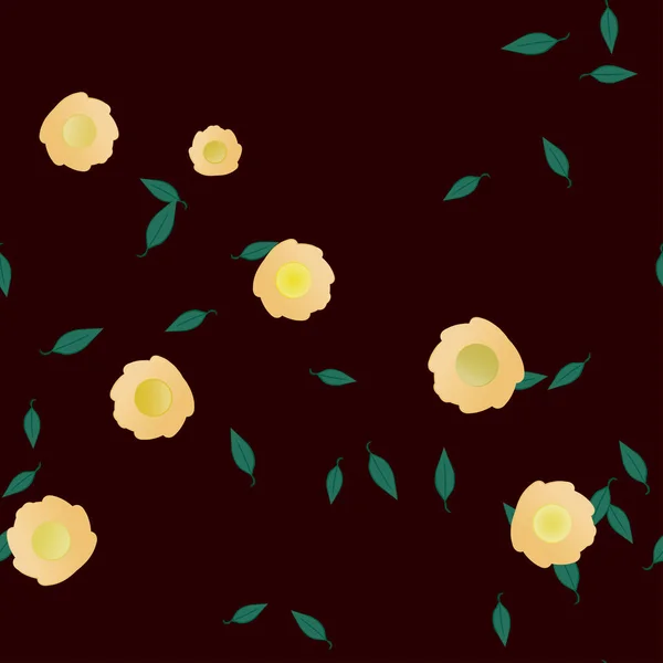 Flores Con Hojas Fondo Sin Costuras Ilustración Vectorial — Vector de stock