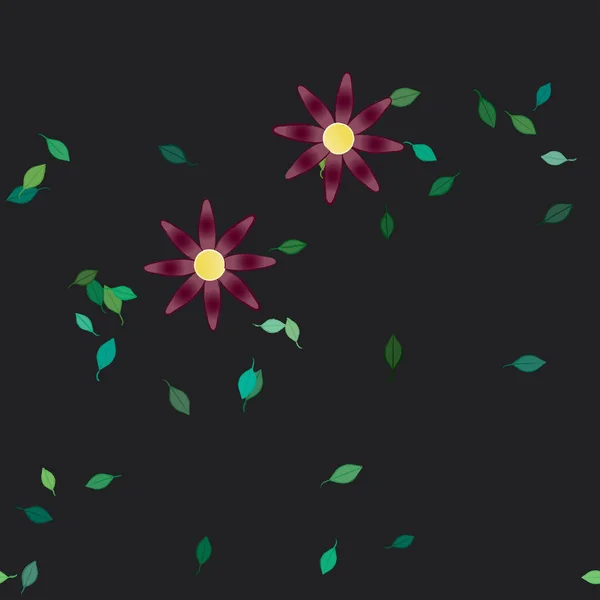 Flores Con Hojas Fondo Sin Costuras Ilustración Vectorial — Vector de stock