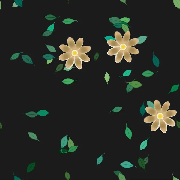 Flores Con Hojas Fondo Sin Costuras Ilustración Vectorial — Archivo Imágenes Vectoriales