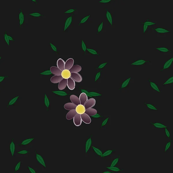 Flores Con Hojas Fondo Sin Costuras Ilustración Vectorial — Archivo Imágenes Vectoriales