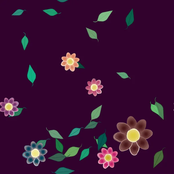 Flores Con Hojas Fondo Sin Costuras Ilustración Vectorial — Archivo Imágenes Vectoriales