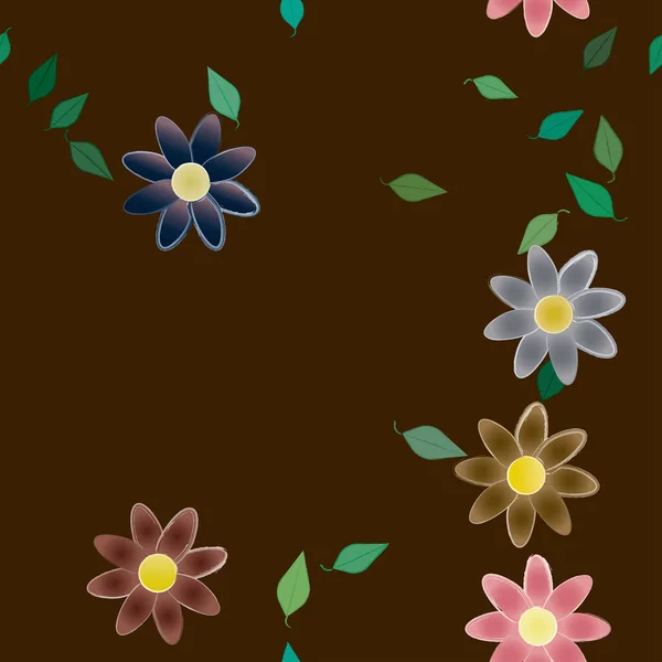 Flores Con Hojas Fondo Sin Costuras Ilustración Vectorial — Vector de stock