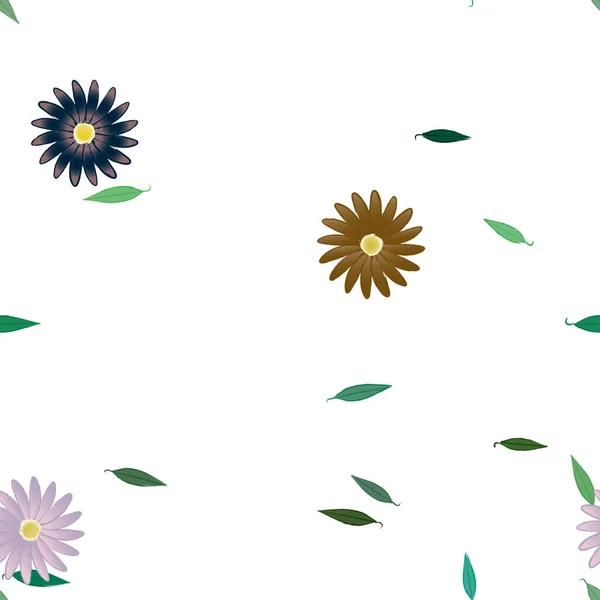 Fleurs Avec Feuilles Fond Sans Couture Illustration Vectorielle — Image vectorielle