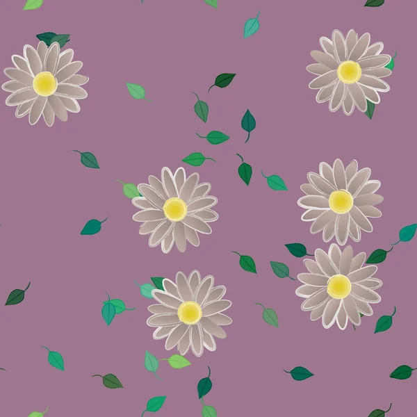 Fleurs Avec Feuilles Fond Sans Couture Illustration Vectorielle — Image vectorielle