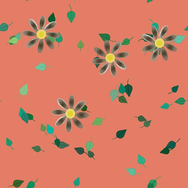 Flores Con Hojas Fondo Sin Costuras Ilustración Vectorial — Archivo Imágenes Vectoriales