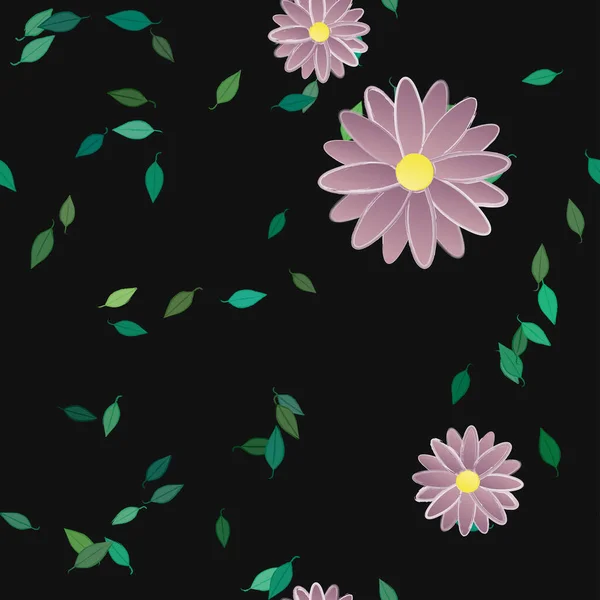 Fleurs Avec Feuilles Fond Sans Couture Illustration Vectorielle — Image vectorielle