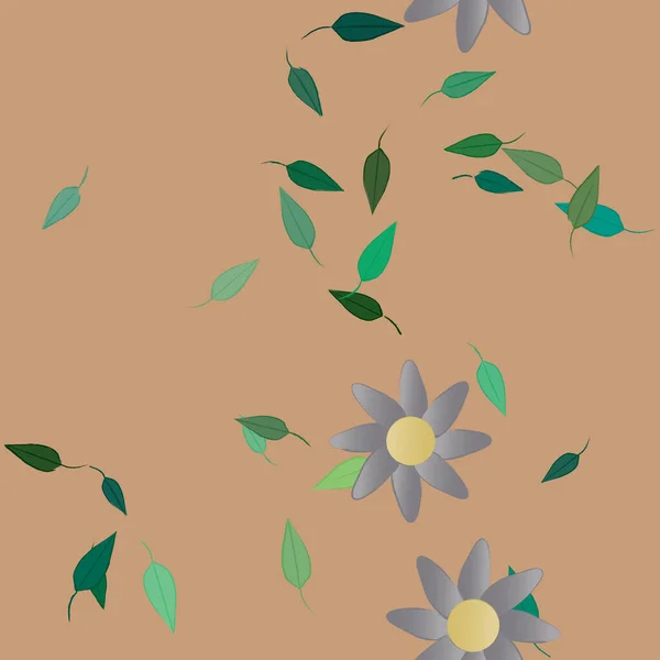 Blommor Med Blad Sömlös Bakgrund Vektor Illustration — Stock vektor