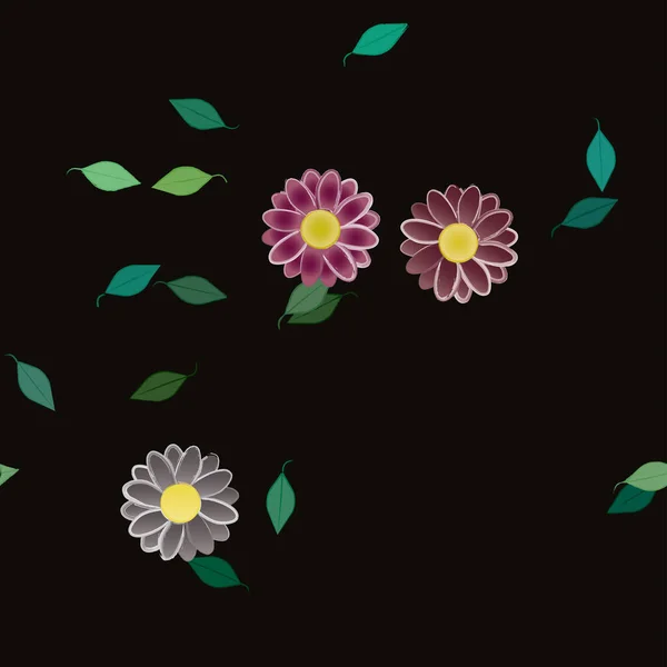 Blumen Mit Blättern Nahtloser Hintergrund Vektorillustration — Stockvektor