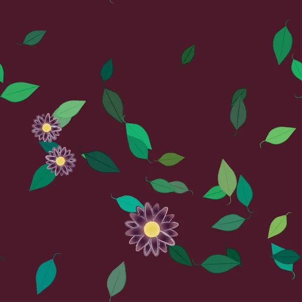 Fleurs Avec Feuilles Fond Sans Couture Illustration Vectorielle — Image vectorielle