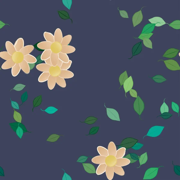 Fleurs Avec Feuilles Fond Sans Couture Illustration Vectorielle — Image vectorielle