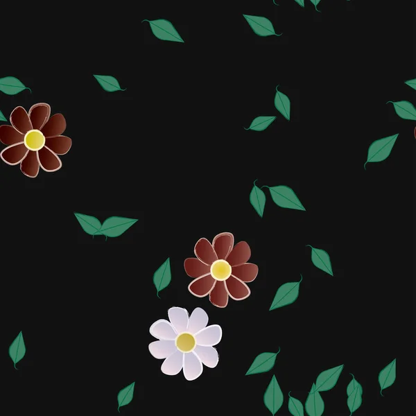 Flores Con Hojas Fondo Sin Costuras Ilustración Vectorial — Archivo Imágenes Vectoriales