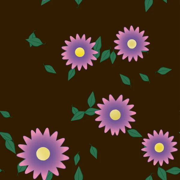 Flores Con Hojas Fondo Sin Costuras Ilustración Vectorial — Vector de stock