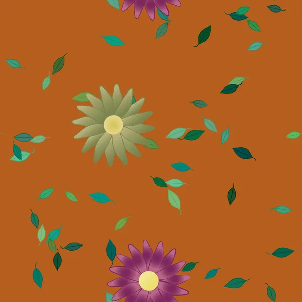 Fleurs Avec Feuilles Fond Sans Couture Illustration Vectorielle — Image vectorielle