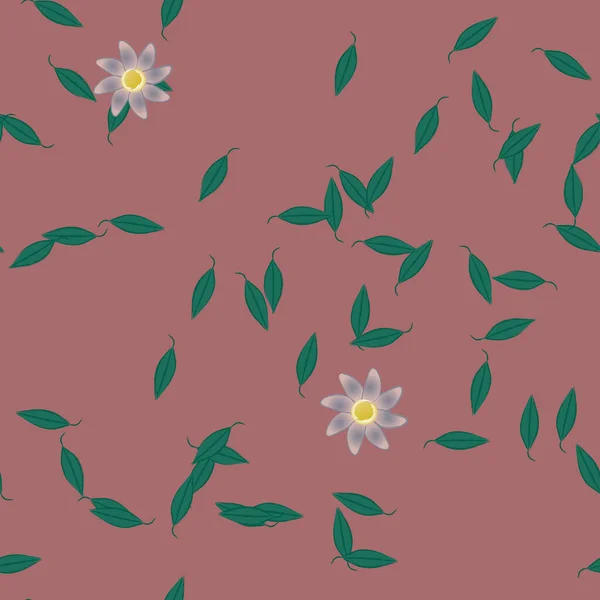 Fleurs Avec Feuilles Fond Sans Couture Illustration Vectorielle — Image vectorielle