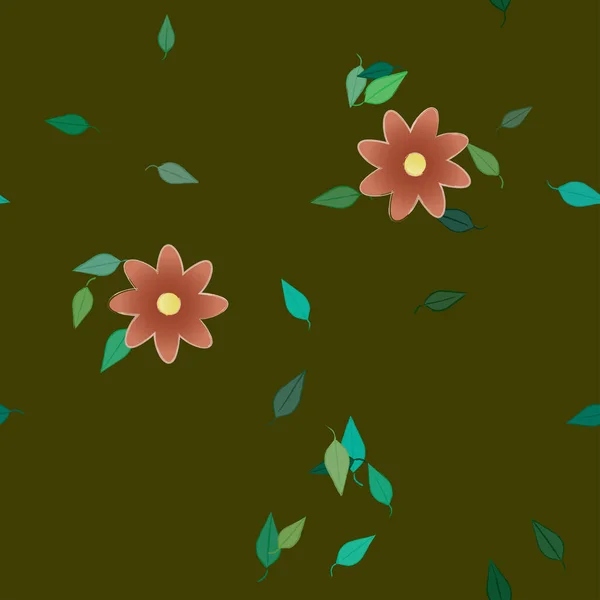 Fleurs Avec Feuilles Fond Sans Couture Illustration Vectorielle — Image vectorielle