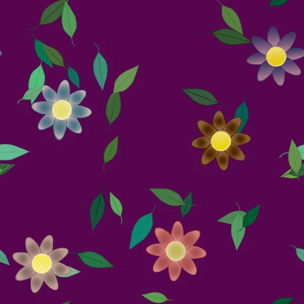 Fleurs Avec Feuilles Fond Sans Couture Illustration Vectorielle — Image vectorielle