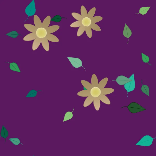 Flores Con Hojas Fondo Sin Costuras Ilustración Vectorial — Vector de stock