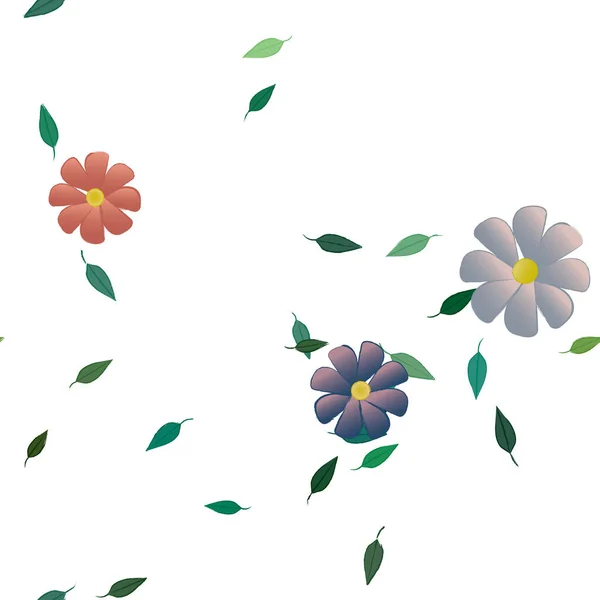 Flores Con Hojas Fondo Sin Costuras Ilustración Vectorial — Vector de stock