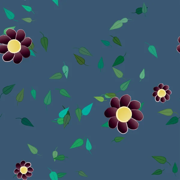 Flores Con Hojas Fondo Sin Costuras Ilustración Vectorial — Vector de stock