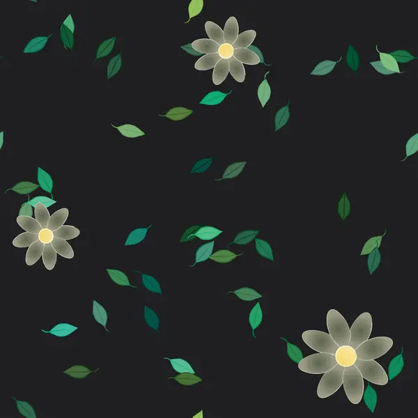 Flores Com Folhas Sem Costura Fundo Ilustração Vetorial — Vetor de Stock