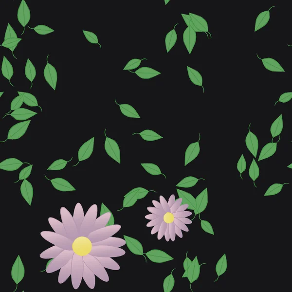 Blommor Med Blad Sömlös Bakgrund Vektor Illustration — Stock vektor