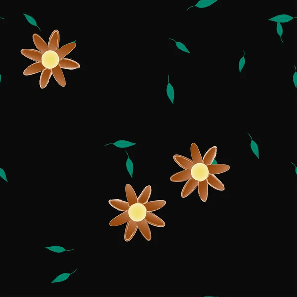 Flores Con Hojas Fondo Sin Costuras Ilustración Vectorial — Archivo Imágenes Vectoriales