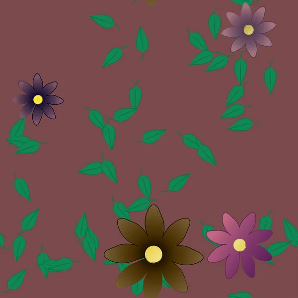 Fleurs Avec Feuilles Fond Sans Couture Illustration Vectorielle — Image vectorielle