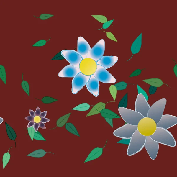 Flores Con Hojas Fondo Sin Costuras Ilustración Vectorial — Archivo Imágenes Vectoriales