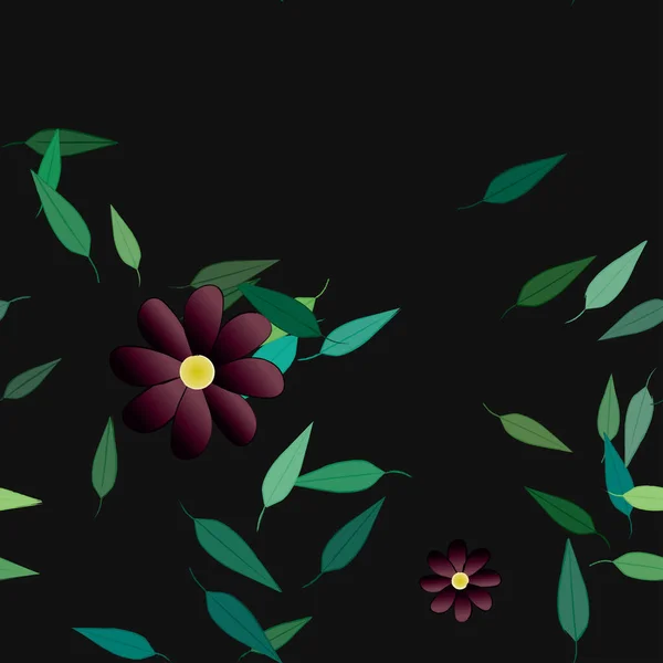 Flores Con Hojas Fondo Sin Costuras Ilustración Vectorial — Vector de stock