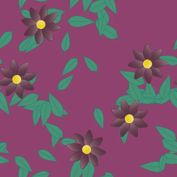 Fleurs Avec Feuilles Fond Sans Couture Illustration Vectorielle — Image vectorielle