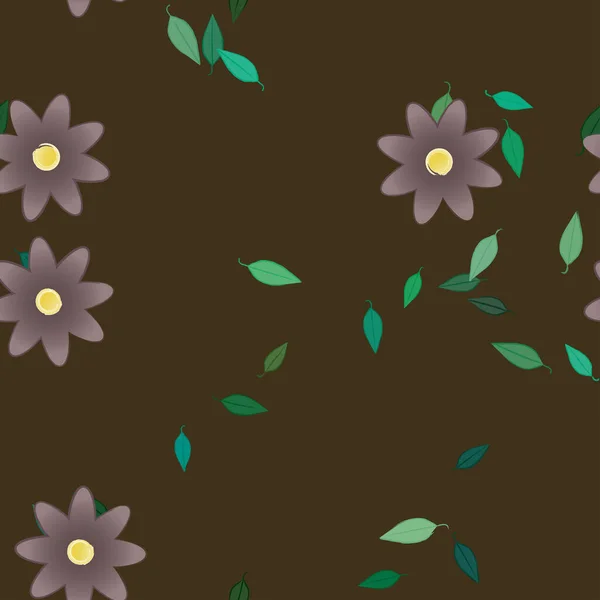 Blommor Med Blad Sömlös Bakgrund Vektor Illustration — Stock vektor