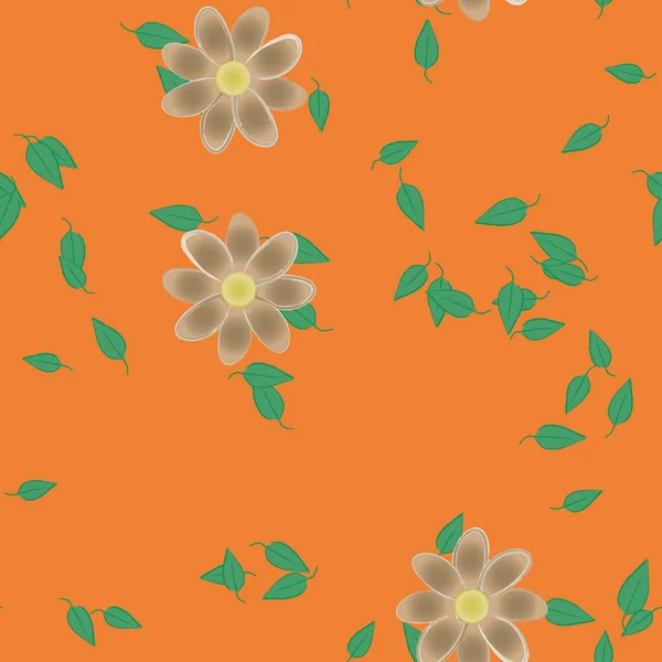 Flores Com Folhas Sem Costura Fundo Ilustração Vetorial — Vetor de Stock