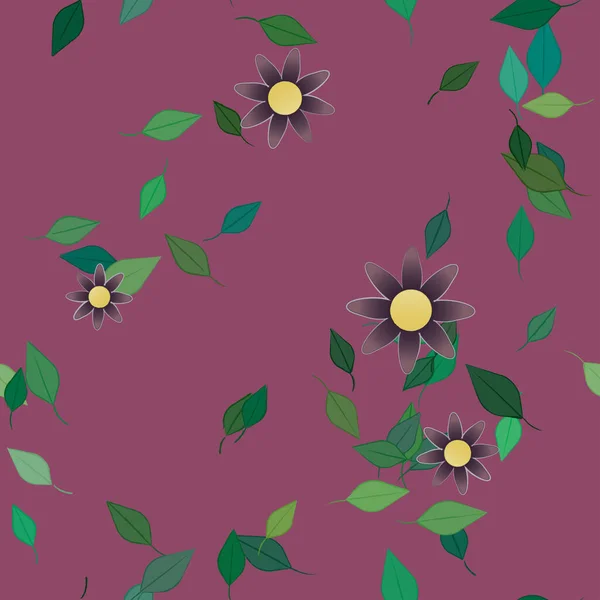 Flores Con Hojas Fondo Sin Costuras Ilustración Vectorial — Vector de stock