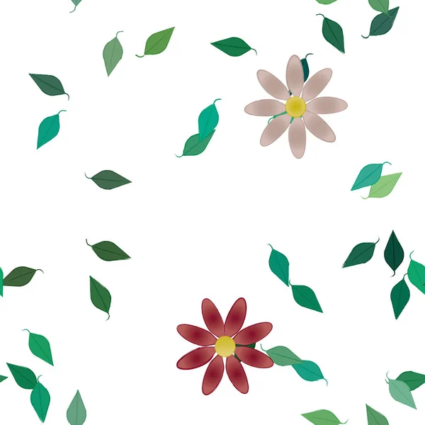 Flores Com Folhas Sem Costura Fundo Ilustração Vetorial — Vetor de Stock