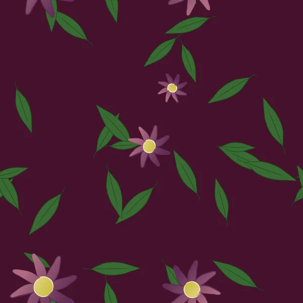 Fleurs Avec Feuilles Fond Sans Couture Illustration Vectorielle — Image vectorielle