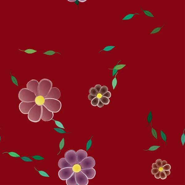 Flores Con Hojas Fondo Sin Costuras Ilustración Vectorial — Vector de stock