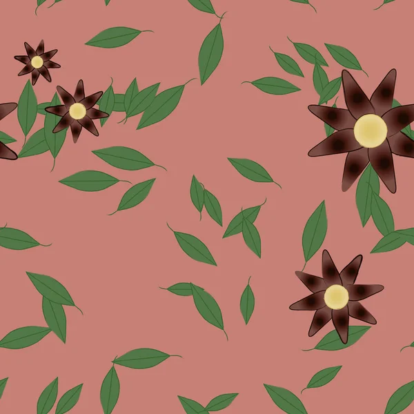 Flores Con Hojas Fondo Sin Costuras Ilustración Vectorial — Archivo Imágenes Vectoriales