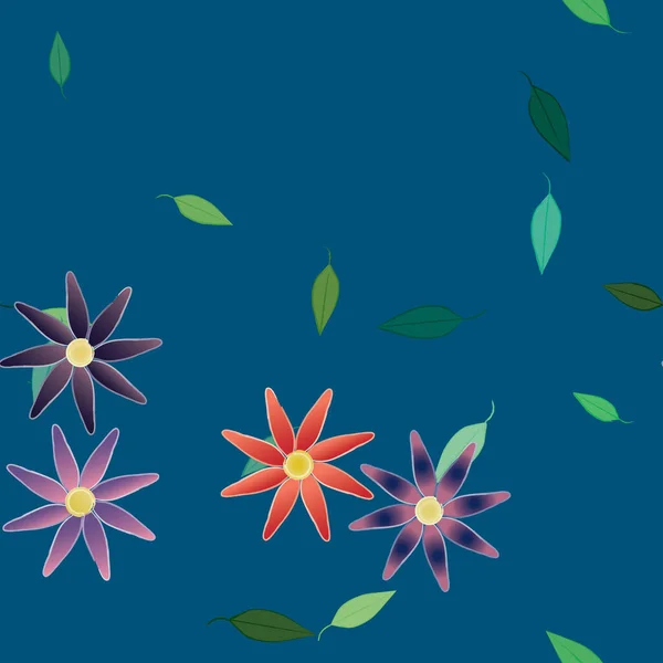 Fleurs Avec Feuilles Fond Sans Couture Illustration Vectorielle — Image vectorielle