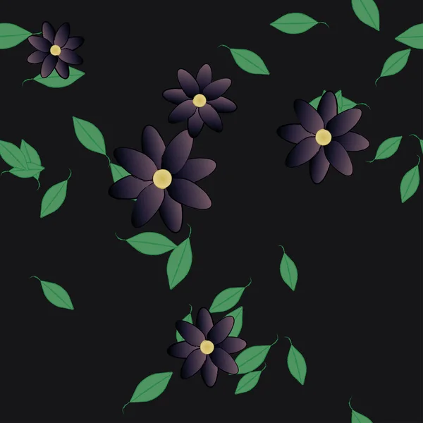 Flores Com Folhas Sem Costura Fundo Ilustração Vetorial —  Vetores de Stock