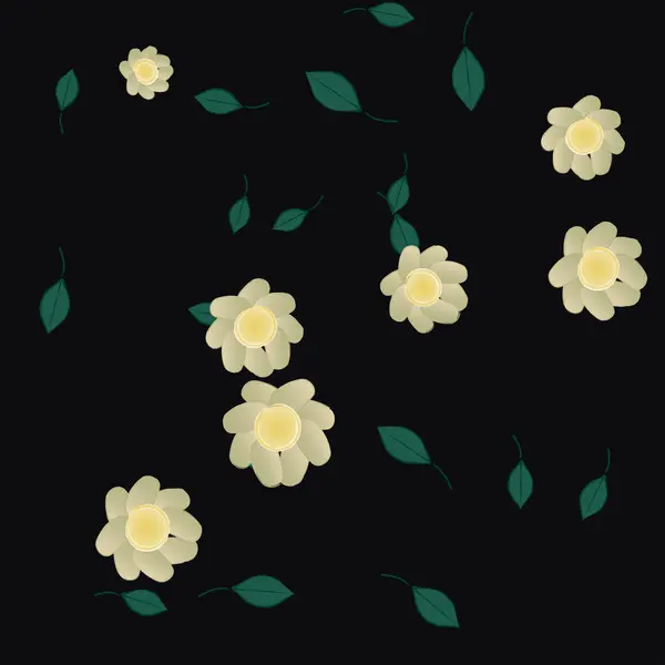 Fleurs Avec Feuilles Fond Sans Couture Illustration Vectorielle — Image vectorielle