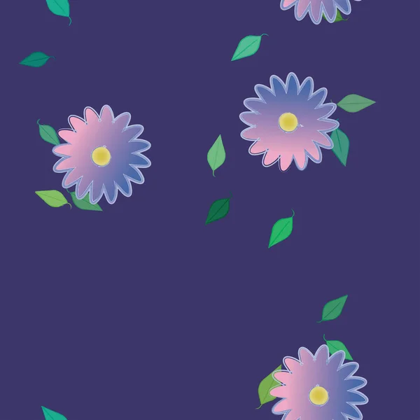 Blommor Med Blad Sömlös Bakgrund Vektor Illustration — Stock vektor