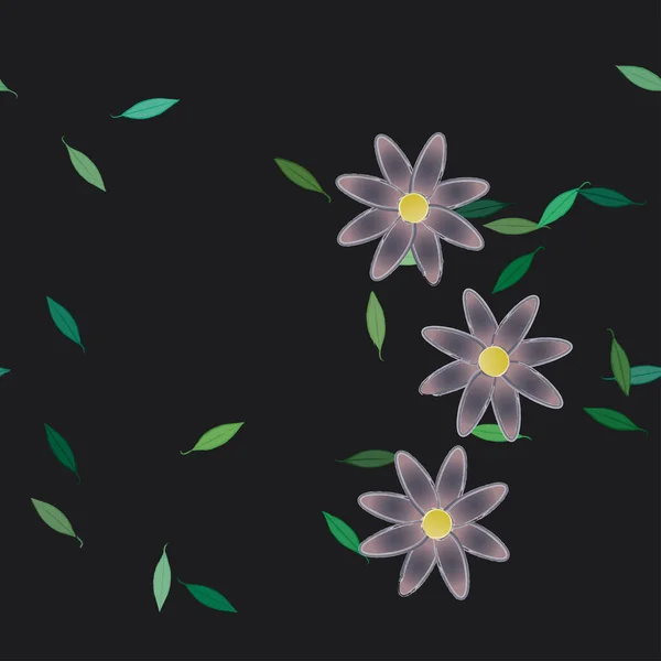 Fleurs Avec Feuilles Fond Sans Couture Illustration Vectorielle — Image vectorielle